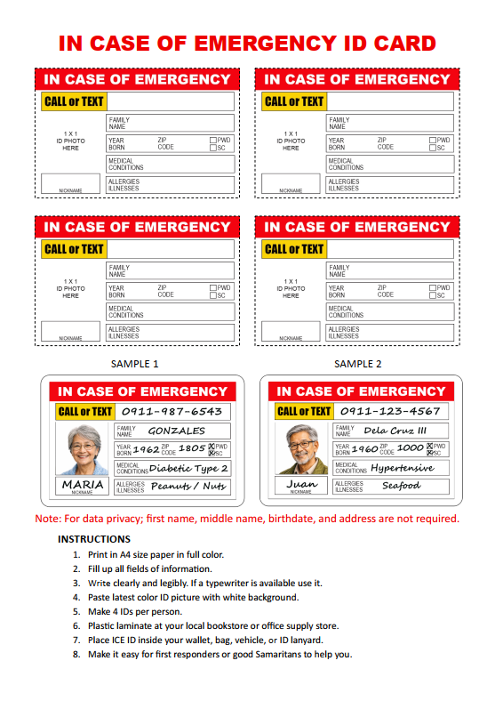 In Case of Emergency ID Card Preview